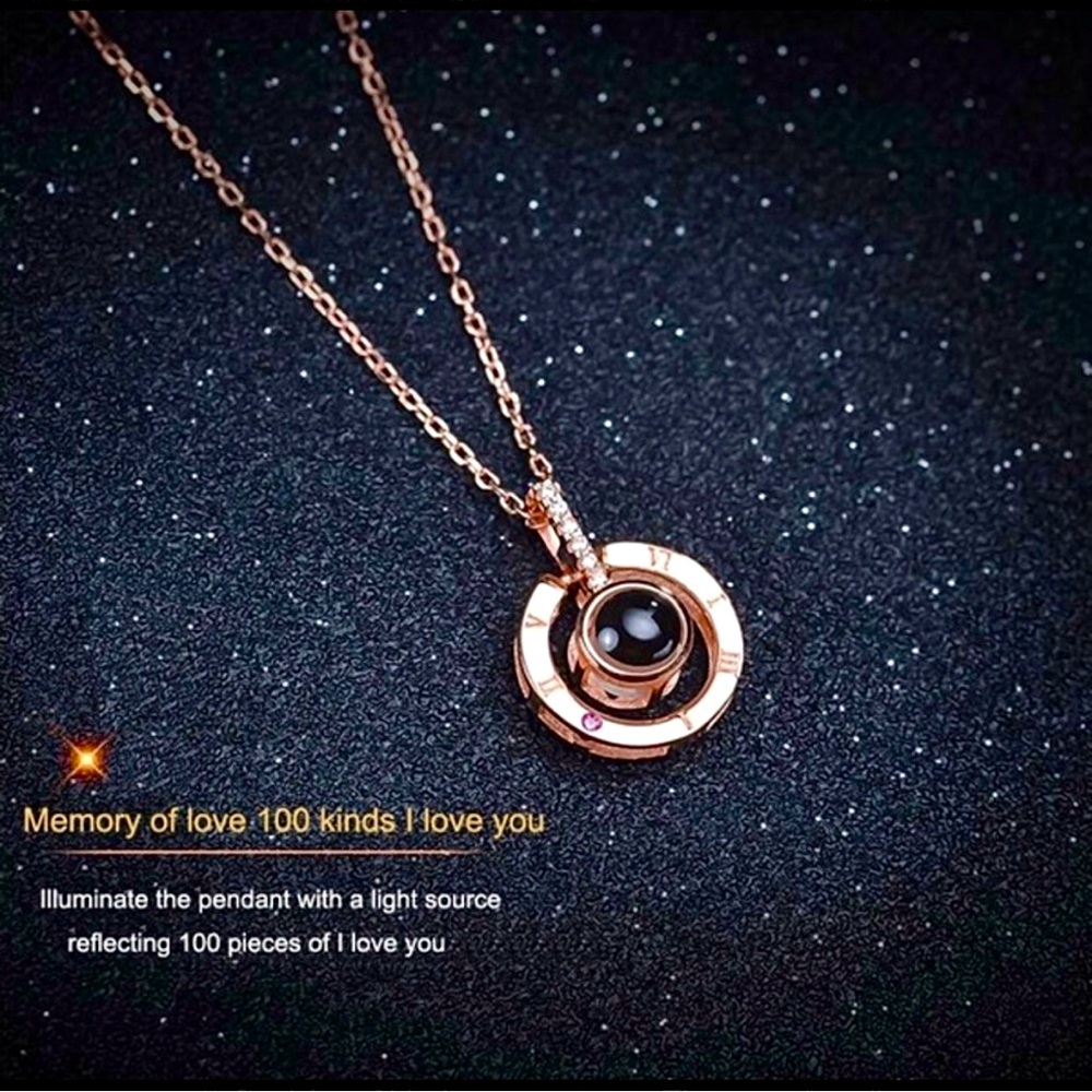 🌟 Rose Gold Plated Sterling “I Love You” Pendant Projection Charm Necklace